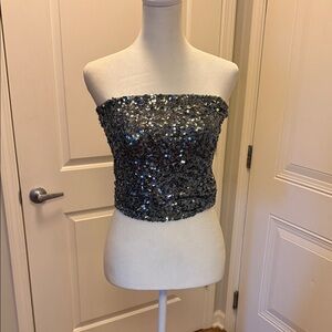 Free People Sequin Strapless Top - Gray